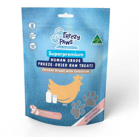 Freezy Paws - Human Grade Freeze-Dried Chicken Breast with Colostrum Treats for Cats and Dogs 80g