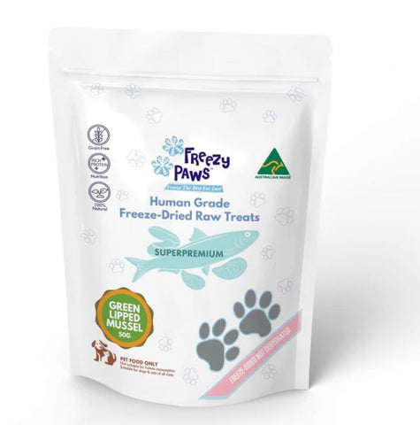 Freezy Paws  Human Grade Freeze-Dried Green Lipped Mussels Treats for Cats and Dogs 50g